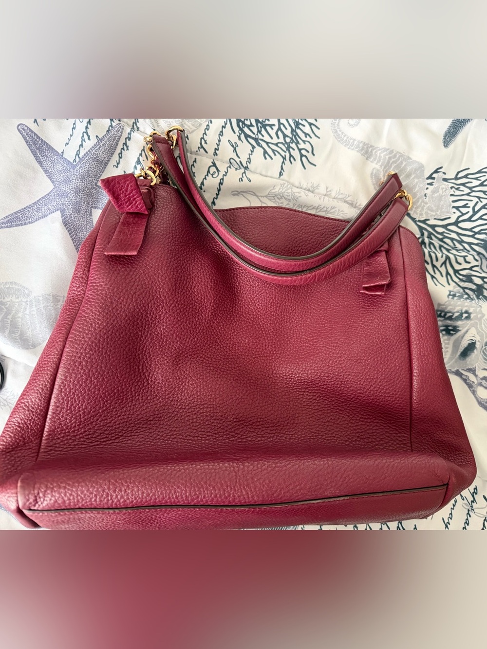Tory Burch Pebbled Leather Shoulder Bag in Burgundy - Picture 2 of 12
